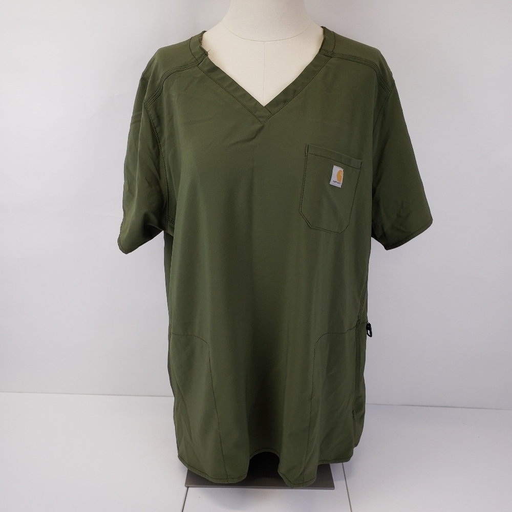 Carhartt Force Crossflex Scrub Top in basil green size 2X